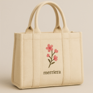 Merriera Sakura Nakışlı Gabardin Tote Çanta